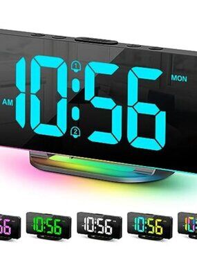 Digital Dual Alarm Clock LED Large Display Color Changing Lights USB Charging